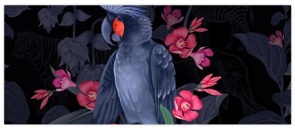 Kép - papagáj a virágok között (120x50 cm)