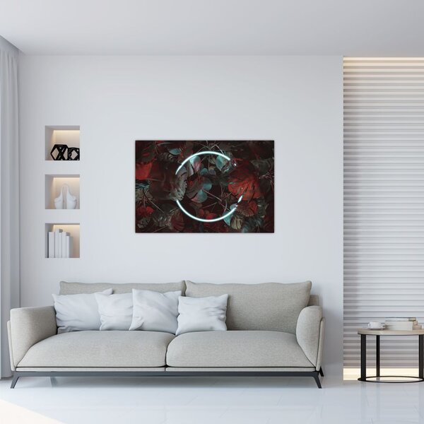 Kép - Neon kör a pálmafák között (90x60 cm)