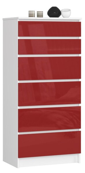 VYKA 2 magas komód, 60,4x129,3x40, fehér/piros fényes