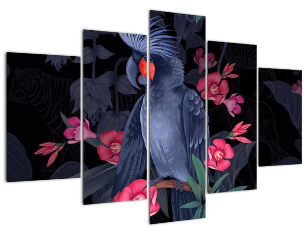 Kép - papagáj a virágok között (150x105 cm)