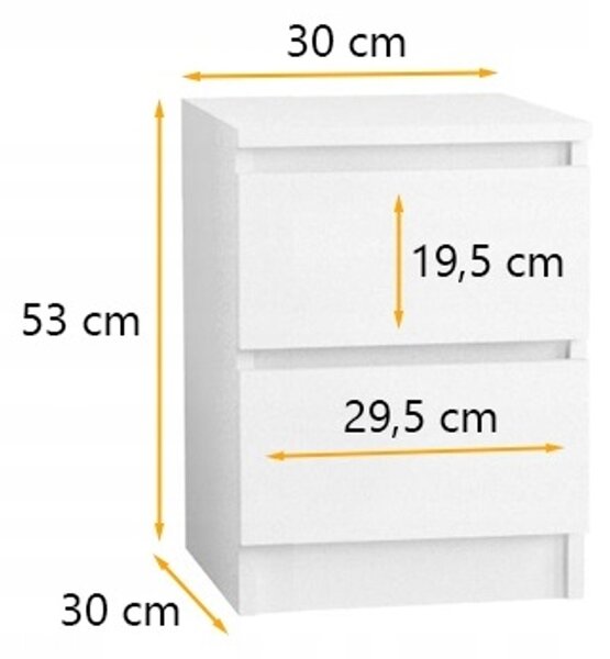 Éjjeli szekrény 30/2 cm Fehér