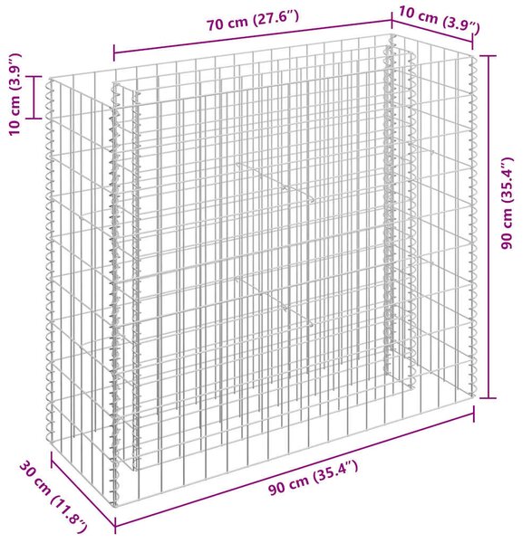 Horganyzott acél gabion magaságyás 90 x 30 x 90 cm