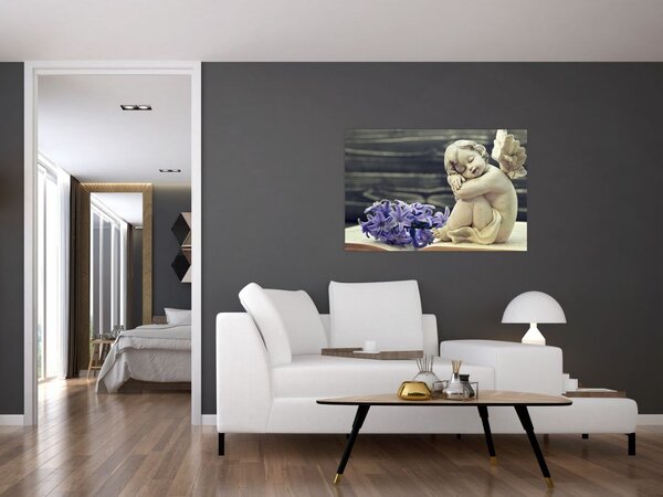 Egy angyal képe virággal (90x60 cm)