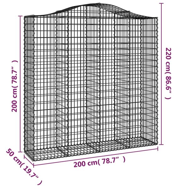 Íves horganyzott vas gabion kosár 200x50x200/220 cm