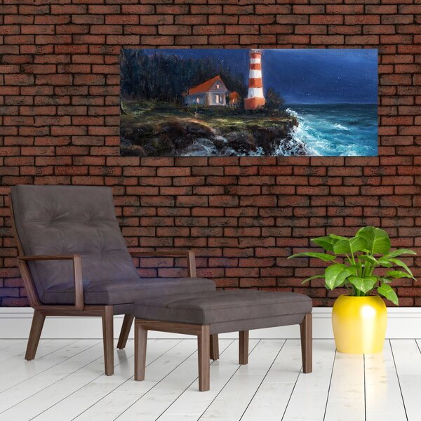 Kép - világítótorony az óceán partján, akvarell (120x50 cm)