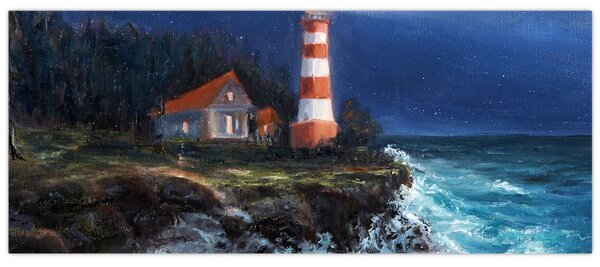 Kép - világítótorony az óceán partján, akvarell (120x50 cm)