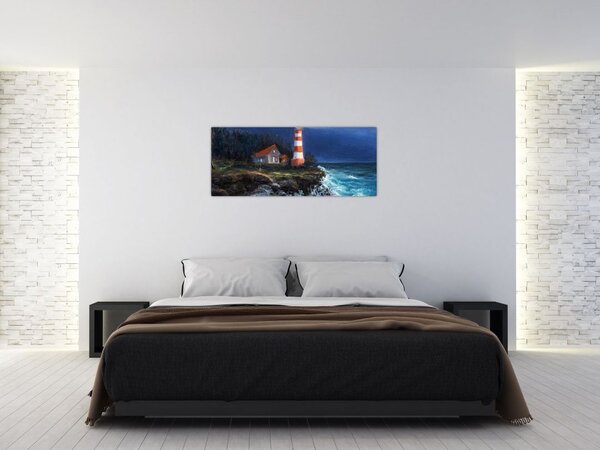 Kép - világítótorony az óceán partján, akvarell (120x50 cm)