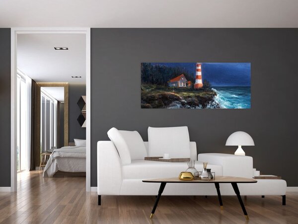 Kép - világítótorony az óceán partján, akvarell (120x50 cm)