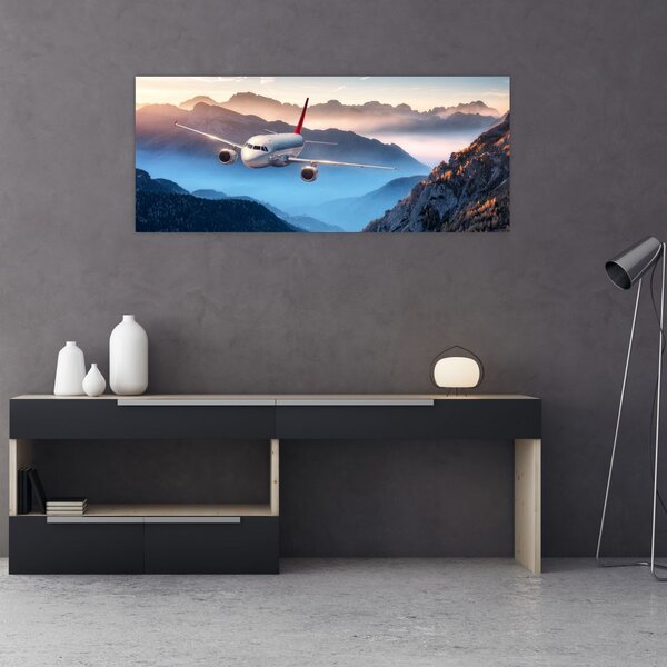 Kép - Repülőgép a hegycsúcsok felett (120x50 cm)