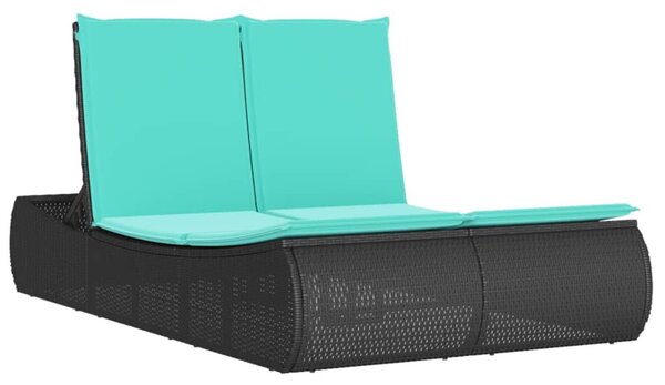 VidaXL fekete polyrattan dupla napozóágy párnával