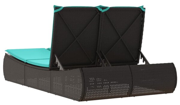 VidaXL fekete polyrattan dupla napozóágy párnával