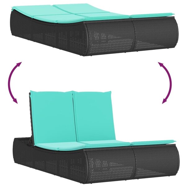 VidaXL fekete polyrattan dupla napozóágy párnával