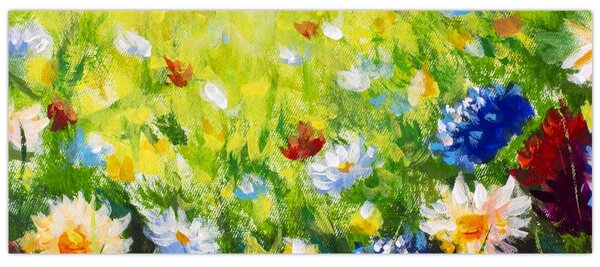 Virágzó rét képe, olajfestmény (120x50 cm)