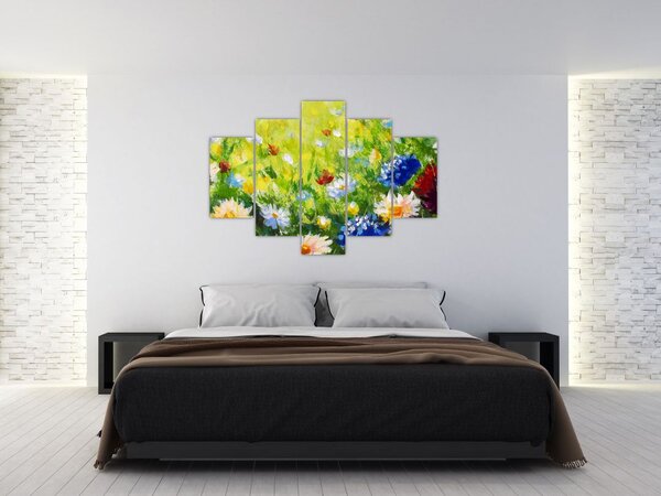 Virágzó rét képe, olajfestmény (150x105 cm)