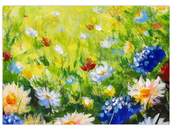 Virágzó rét képe, olajfestmény (70x50 cm)