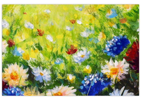 Virágzó rét képe, olajfestmény (90x60 cm)