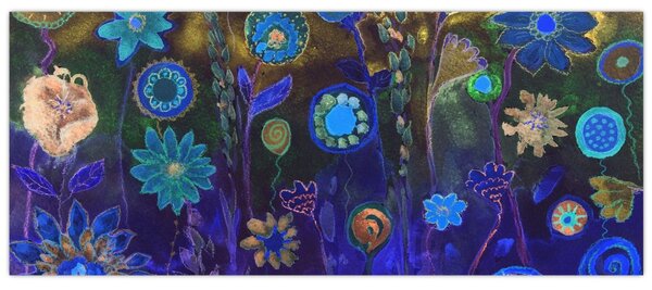 Sötétkék virágok képe (120x50 cm)