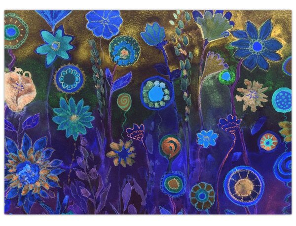 Sötétkék virágok képe (70x50 cm)