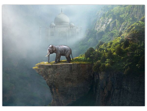 Kép - Az elefánt a Taj Mahal tetején (70x50 cm)