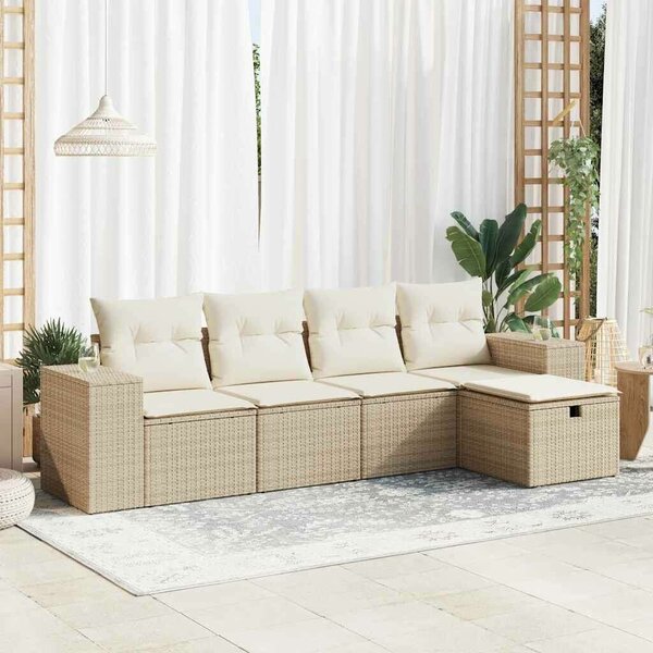 VidaXL Polyrattan Kerti Ülőgarnitúra - 5 részes - Bézs