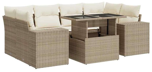 VidaXL 7 részes bézs polyrattan kerti ülőgarnitúra párnákkal