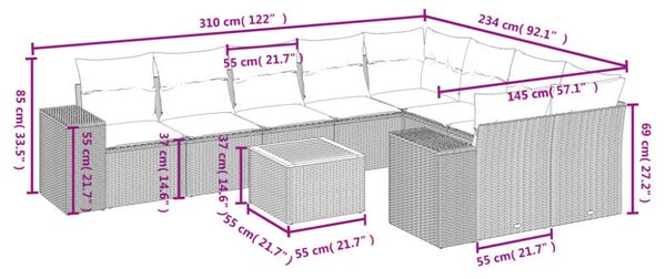VidaXL Polyrattan Kerti Ülőgarnitúra - 10 részes - Bézs