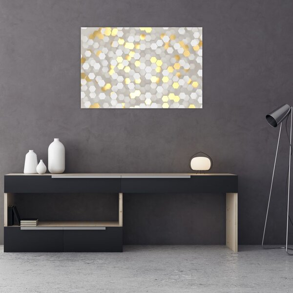 Kép - Arany és fehér hatszögek (90x60 cm)