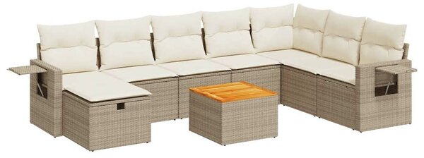 VidaXL 9 részes bézs polyrattan kerti ülőgarnitúra párnákkal