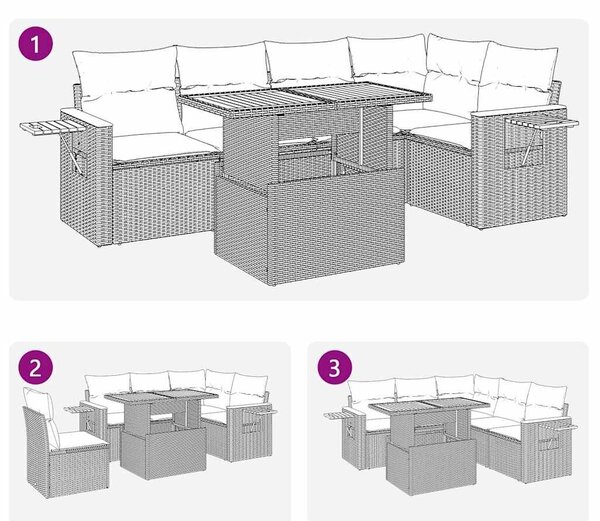 VidaXL 5 részes bézs polyrattan és akácfa kerti ülőgarnitúra párnákkal