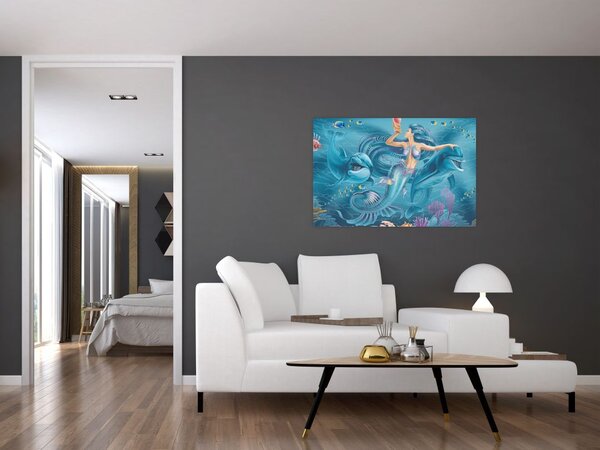 Kép - Sellő delfinekkel (90x60 cm)