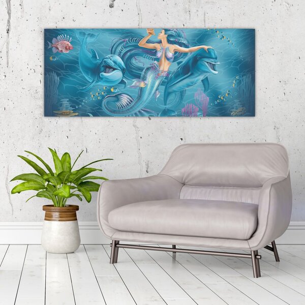 Kép - Sellő delfinekkel (120x50 cm)