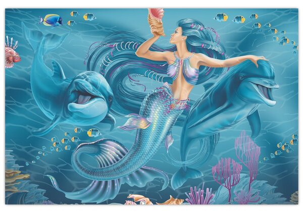 Kép - Sellő delfinekkel (90x60 cm)