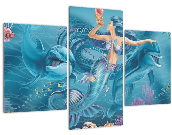 Kép - Sellő delfinekkel (90x60 cm)