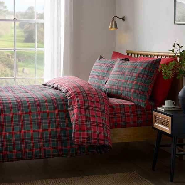 Piros-sötétzöld egyszemélyes ágyneműhuzat 135x200 cm Tartan Check – Catherine Lansfield
