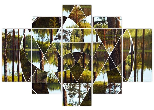 Kép - Geometrikus kollázs a skandináv erdők hátterében (150x105 cm)