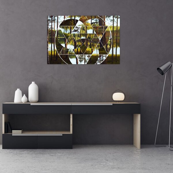 Kép - Geometrikus kollázs a skandináv erdők hátterében (90x60 cm)