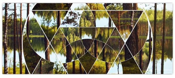 Kép - Geometrikus kollázs a skandináv erdők hátterében (120x50 cm)