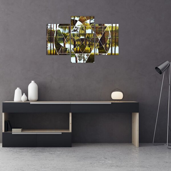 Kép - Geometrikus kollázs a skandináv erdők hátterében (90x60 cm)