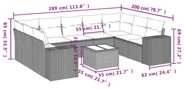 VidaXL Polyrattan Kerti Ülőgarnitúra - 10 részes - Bézs