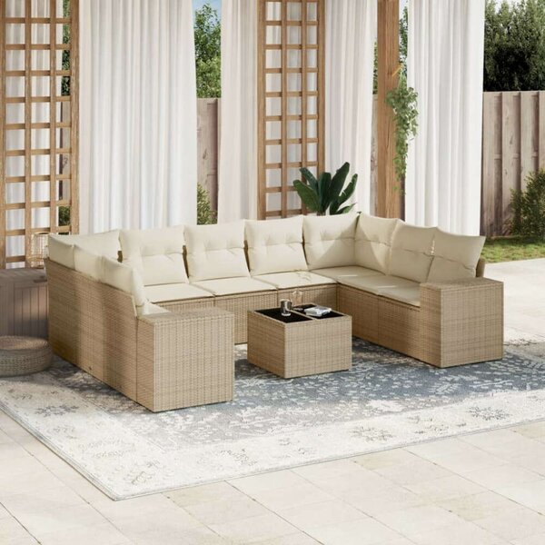 VidaXL Polyrattan Kerti Ülőgarnitúra - 10 részes - Bézs