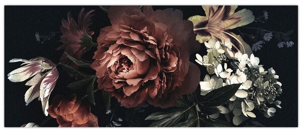 Kép - sötét virágok (120x50 cm)