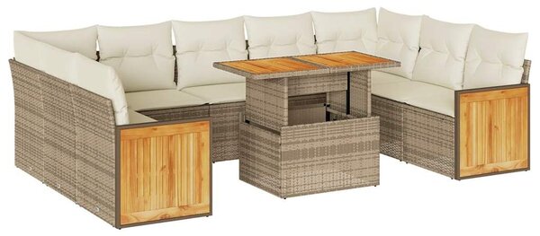 VidaXL 10 részes bézs polyrattan akácfa kerti ülőgarnitúra párnával