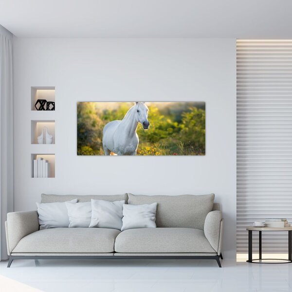 Egy fehér ló képe a réten (120x50 cm)