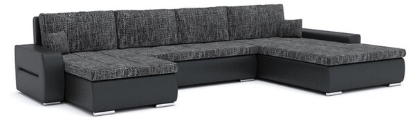 TORONTO U alakú kinyitható kanapé Sötétszürke / fekete ökobőr Bal