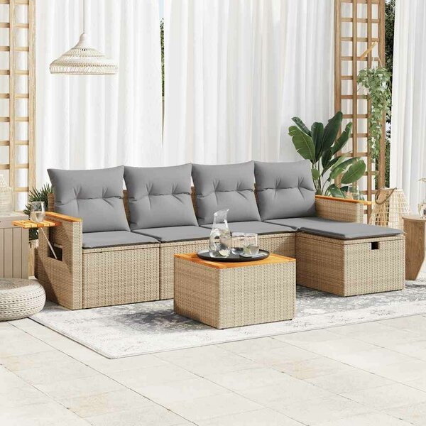 VidaXL Polyrattan Kerti Ülőgarnitúra - 6 részes - Bézs