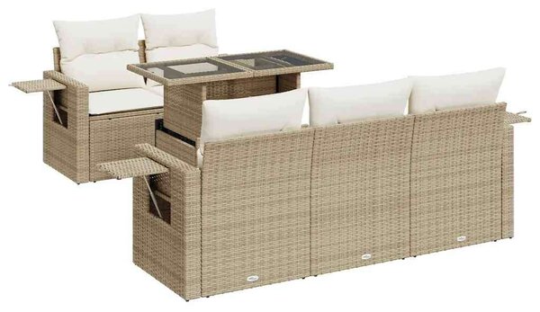 VidaXL 6 részes bézs polyrattan kerti ülőgarnitúra párnával