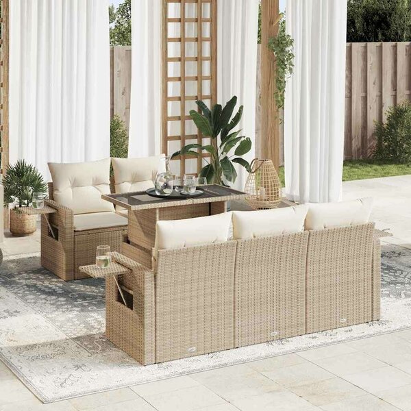 VidaXL 6 részes bézs polyrattan kerti ülőgarnitúra párnával