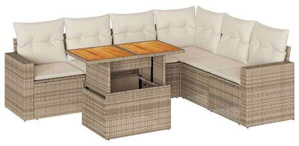 VidaXL 7 részes bézs polyrattan kerti ülőgarnitúra párnákkal