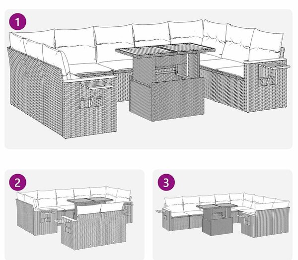 VidaXL 10 részes bézs polyrattan akácfa kerti ülőgarnitúra párnával