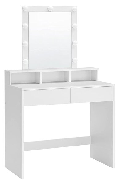 Fésülködőasztal tükörrel és szabályozható fénnyel, 80 x 145 x 40 cm, fehér